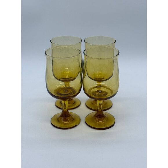 Set of 4 Vintage Sirrus Gold/Amber Libbey Wine/ Goblet Glasses - Picture 2 of 6